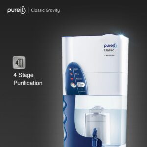 Pureit Classic 23 L Gravity Based Water Purifier | Activated Carbon Filtration | No Electricity Required | Multi-Stage Purification: Uses programmed Germ Kill technology (White)
