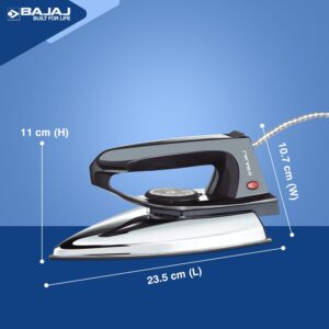 Bajaj DX-2 600W Dry Iron | Advance Soleplate And Anti-Bacterial German Coating Technology | 180 Degree Swivel Cord | Cool Touch Handle | 2-Yrs Warranty 【Black】