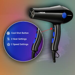 Nova NHP 8216 1800 Watts Proffesional Hair Dryer for Women (Blue)