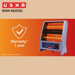 Usha 2 Rod Quartz Heater | 800Watt with Low Power Consumption | Cool Touch Body | Tip Over Protection | 1 Year Warranty | (4302, Grey)