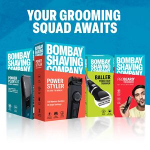 Bombay Shaving Company Power Play NXT Trimmer, 9 Weeks of trimming, 90 mins run time with Type C, 6 comb attachments, Self sharpening blades | Trimmer for Men