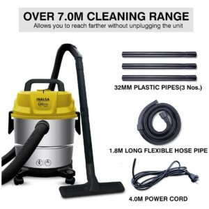 INALSA Wet and Dry Vacuum Cleaner for Home, 15 LTR Capacity,1400 W, 17 kPa Suction, Blower Function,HEPA Filter, Wet Vacuum Cleaner for Sofa, House Cleaning Machine,Stainless Steel Body (Micro WD15)