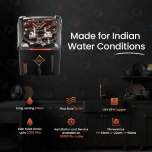 Kinsco Aqua Punch 15 Litre Copper + RO + UV + UF + TDS Adjuster Pure Copper Water Purifier Dispenser Machine, Black (With Free Pre Filter)