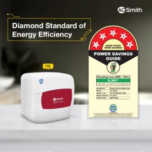 AO Smith Geyser 15 Litre 5 Star Rating (BEE) | Powerful 2KW Heating | Storage Water Heater With 2X Corrosion Resistant Blue Diamond Glass Tank | Warranty: 5 Yr Tank, 2 Yr Comprehensive | HSE-SHS-015