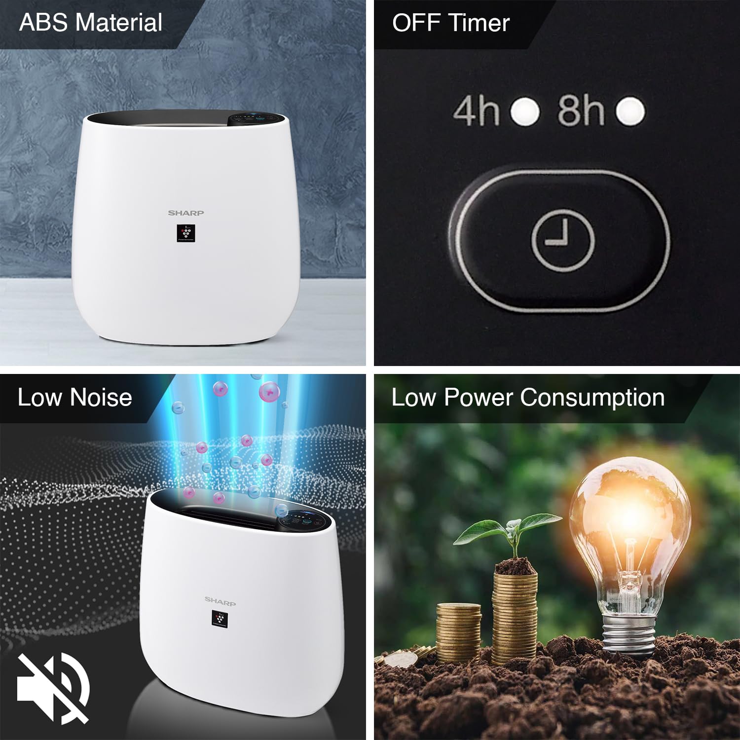 Sharp Air Purifier for Home & Office with Plasmacluster (Removes Bacteria, Virus, Mold, VOCs I JAPAN TECHNOLOGY I Traps 99.97% Pollutants I HEPA, Carbon & Pre Filter I 250 sq.ft. (White)
