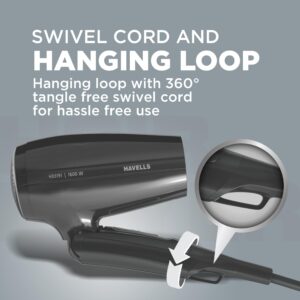 Havells 1600W Unisex Foldable Hair Dryer|2 Heat Settings With Cool Shot (Hot/Warm)|Heat Balance Technology|Midnight Black|Your Perfect Blow Dry Companion For Effortless Hair Styling|Hd3191-1600 Watts
