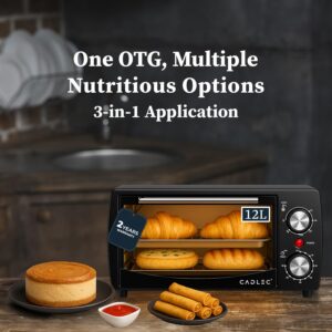 Cadlec Cruise Pro 12L Multi-Function OTG for Kitchen, 1000W Oven Toaster Griller, Bake Grill Toast, Oven for Baking, Adjustable Temperature & Timer, Black, 2 Year Warranty