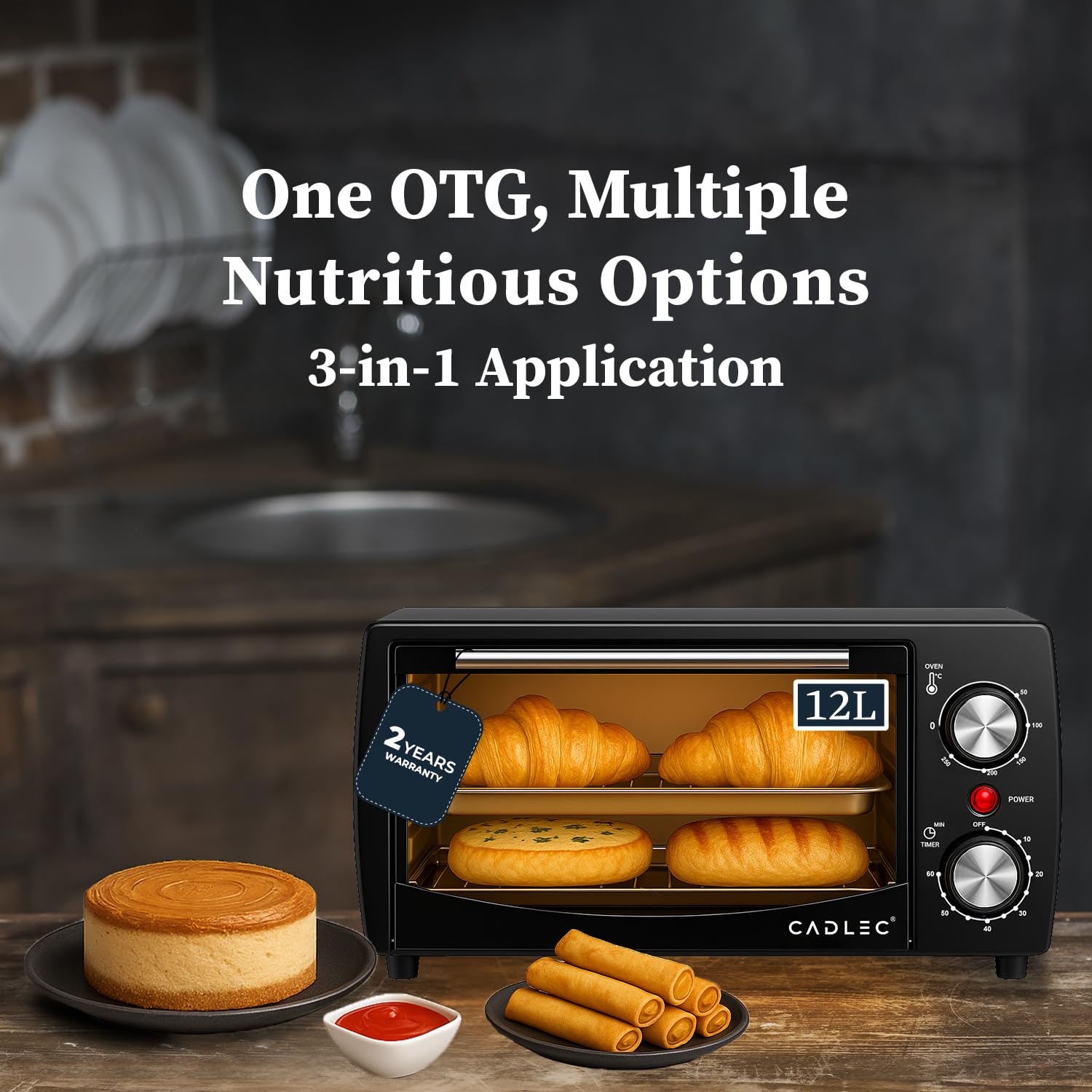 Cadlec Cruise Pro 12L Multi-Function OTG for Kitchen, 1000W Oven Toaster Griller, Bake Grill Toast, Oven for Baking, Adjustable Temperature & Timer, Black, 2 Year Warranty