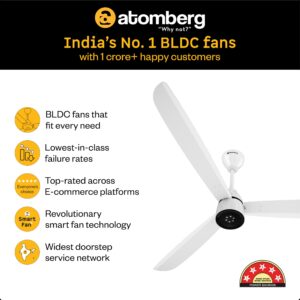 atomberg Renesa Enzel 1400mm BLDC Ceiling Fan with Remote | BEE 5 star | High Air Delivery | LED Speed Indicator | Low Noise | Sleek Design | Power Saving | 3 Year Warranty (Gloss white)