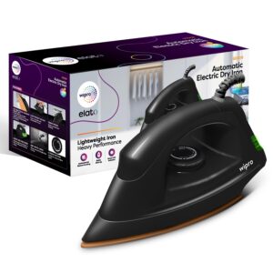 Wipro GD208 Automatic Electric Dry Iron 1200 Watt With Large LED Indicator | Large Soleplate|Anti Bacterial German Weilburger Double Coated Soleplate | Quick Heat Up - 1200 Watts, Black