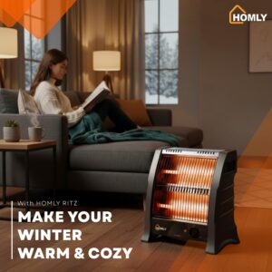 Homly Ritz 800 Watts Quartz Room Heater with Dual Heating Tubes | Dual Heating Settings For 400W & 800 W | Tip-over Protection|Cool Touch Shockproof Body with High Thermal Protection - Grey