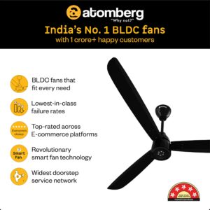 atomberg Renesa Enzel 1400mm BLDC Ceiling Fan with Remote | BEE 5 star | High Air Delivery | LED Speed Indicator | Low Noise | Sleek Design | Power Saving | 3 Year Warranty | Gloss black