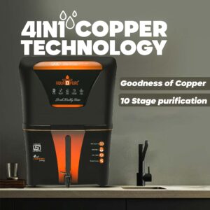 AQUA D PURE 4 in 1 Copper RO Water Purifier with 10 Stage Purification Filtration, UV, UF, TDS Adjuster and 12 Liter Large Storage Tank, Suitable for all type of water supply.