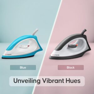 Longway Kwid Light Weight Non-Stick Teflon Coated Dry Iron, Electric Iron for Clothes | 2 Year Warranty| (1100 Watt, Blue)