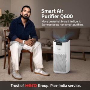Qubo Smart Air Purifier Q600 for Home by Hero Group | Up to 600 Sq Ft | 99.99% Allergen Removal | HEPA H13 | 9000 Hrs Filter Life | App & Voice Control | Energy Saving | Ultra-Quiet BLDC Motor